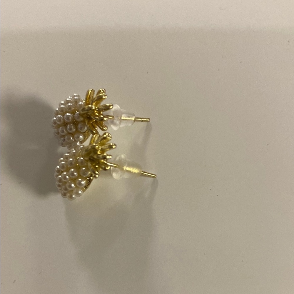 Gold and Pearl Pineapple Earrings - Picture 2 of 3